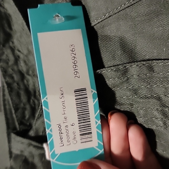 Liverpool- Tie-Front Skirt in Olive Green - Picture 4 of 6